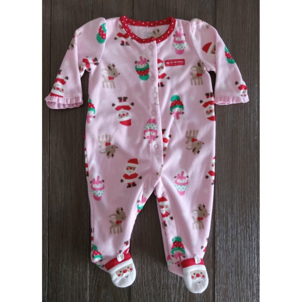 Child of Mine by Carter's 3-6 My 1st Christmas Pink Red Footed Sleeper Girls